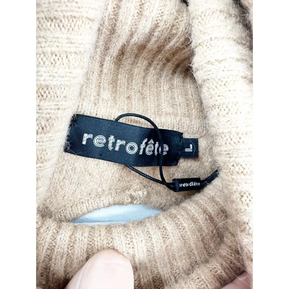 Retrofete Miller Tan Mohair Sleeveless Turtleneck Cut Out Back Sweater Dress L Size L - Image 6