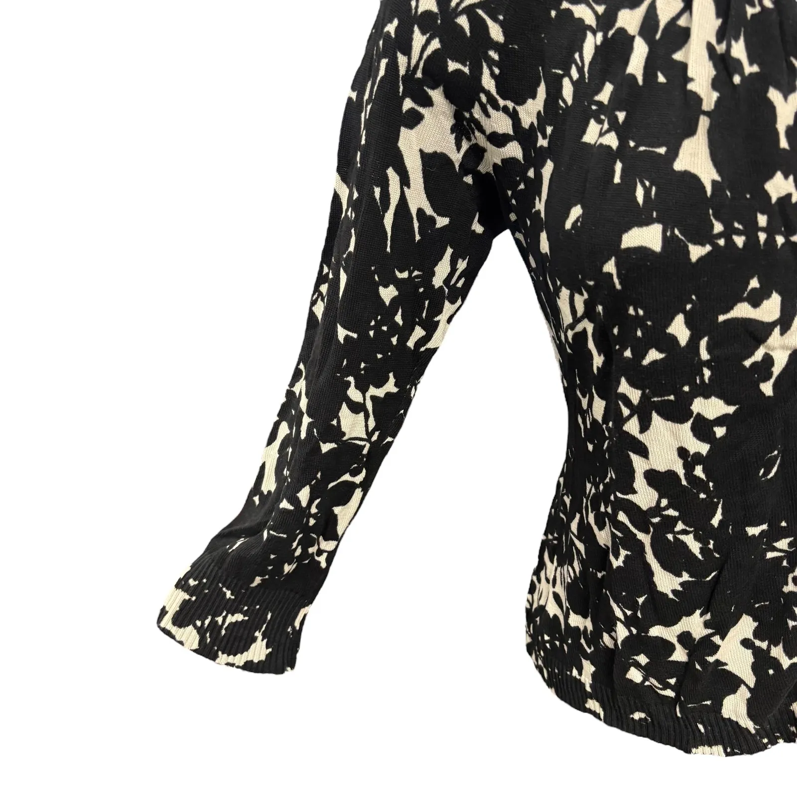 Ann Taylor LOFT Black White Floral Print Silk Cotton‎ Button Front Cardigan S - Image 4