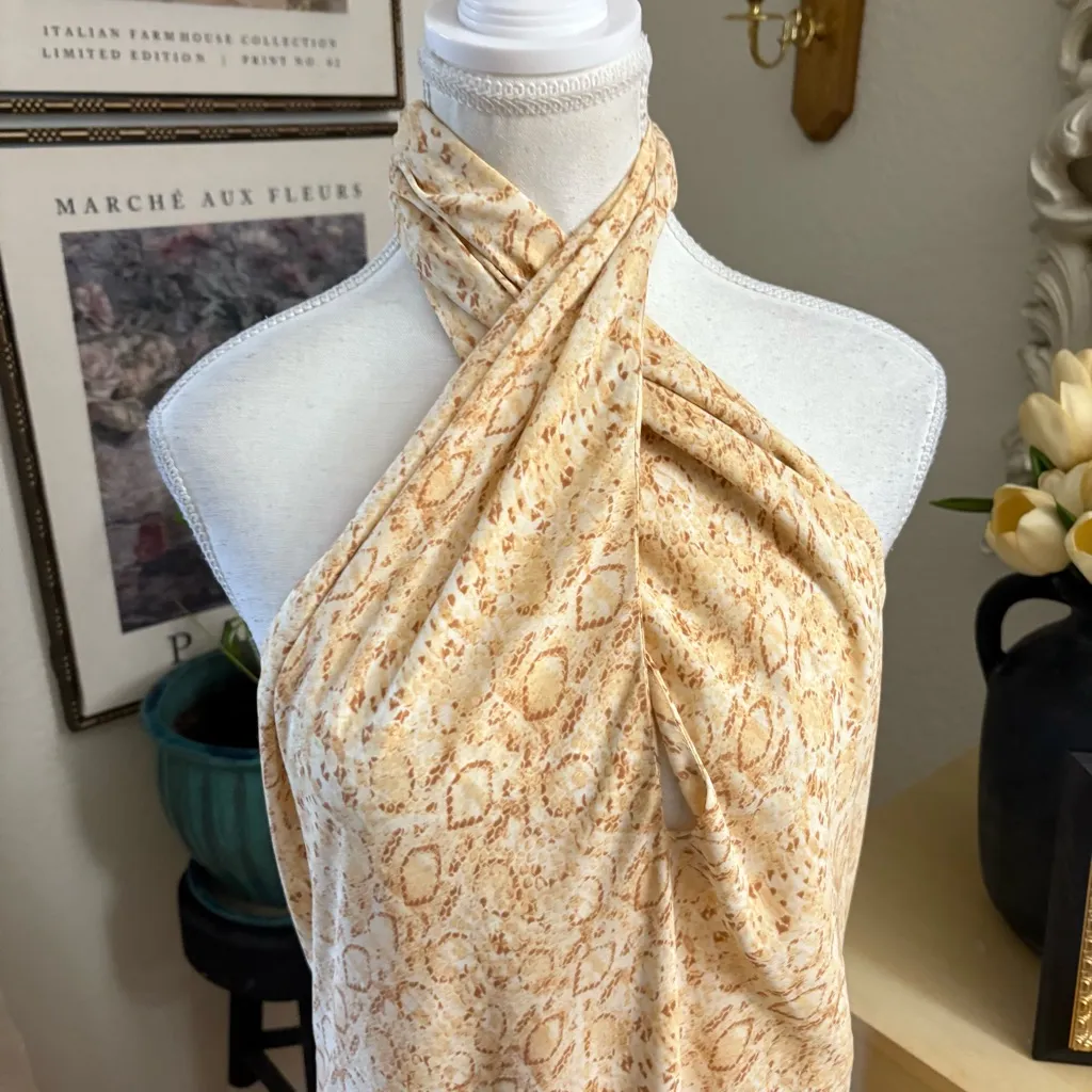 SHOW ME YOUR MUMU Jasmine Halter Midi Dress In Desert‎ Snake Size Large - Image 5