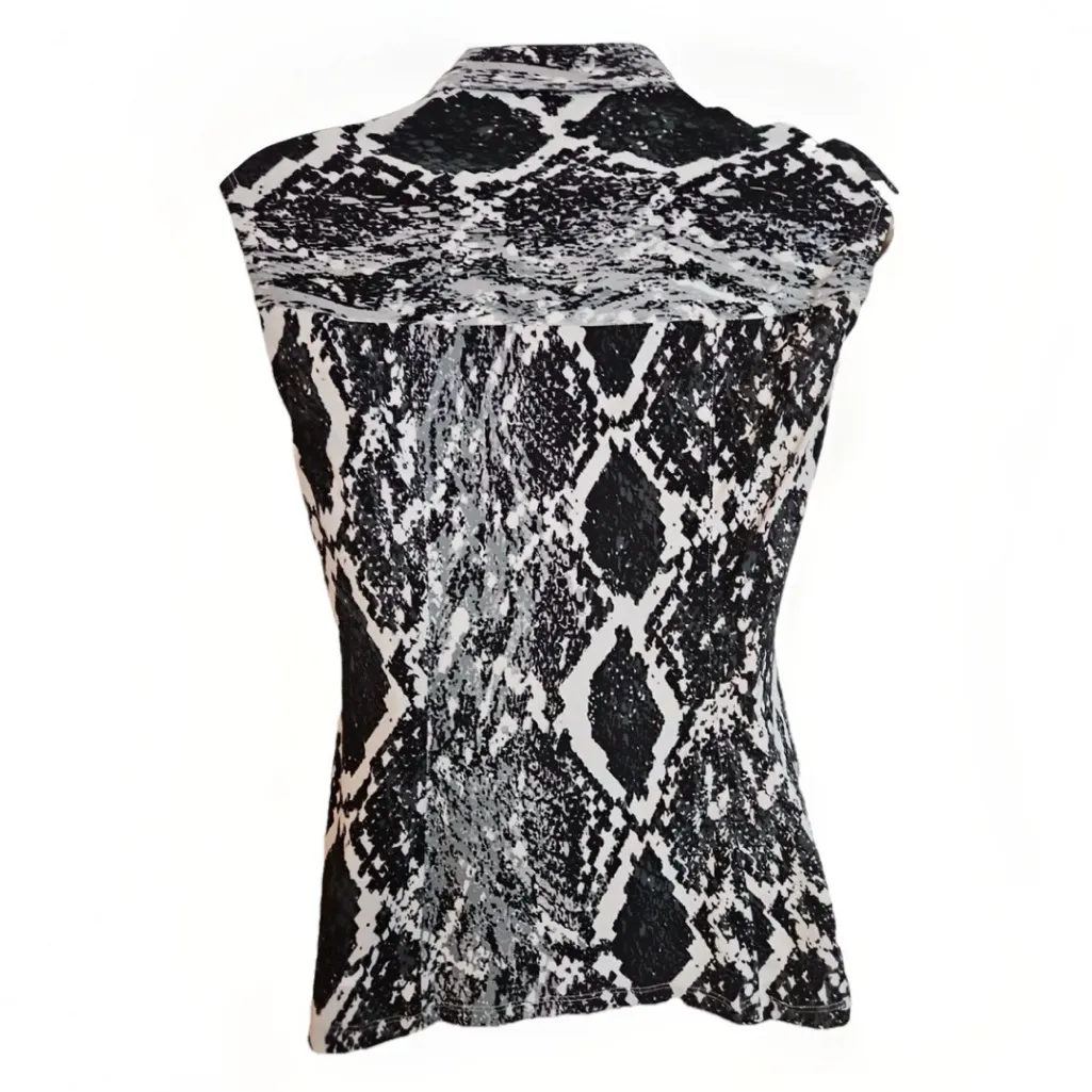 Cache Snake Print Sleeveless Collared Top Pearl Snap Button Up Y2k 90’s Blouse S - Image 3