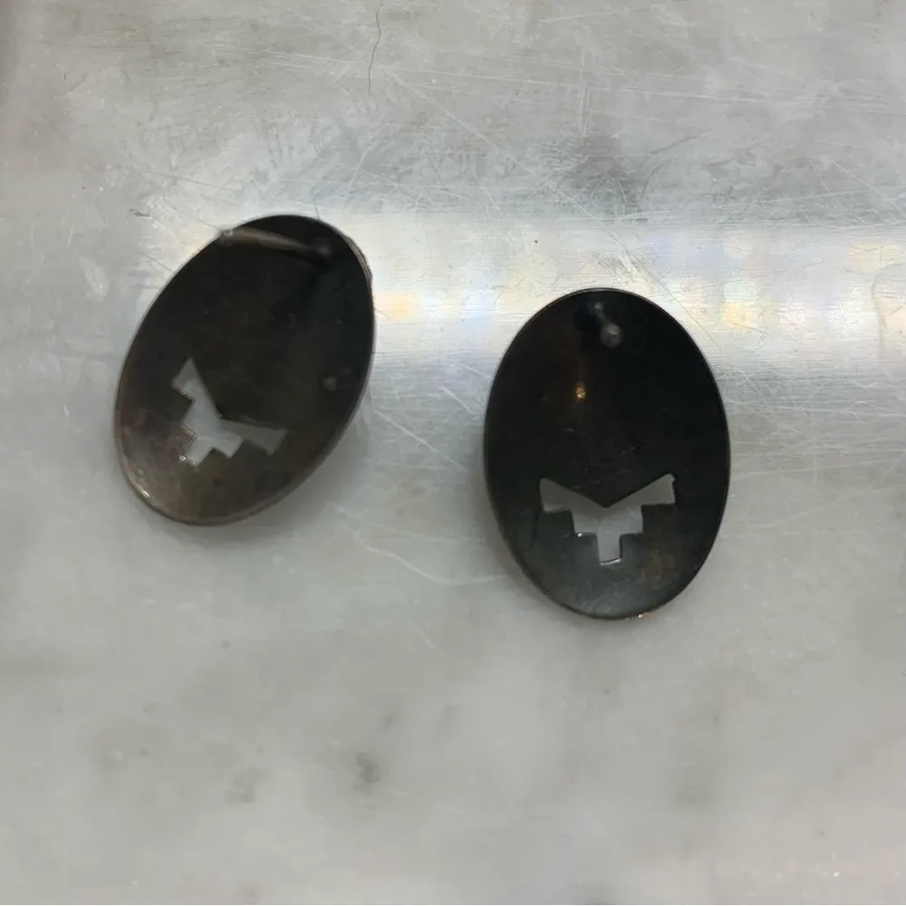 Navajo Sleeping Beauty Turquoise Sterling Silver Cut Out Earrings VTG - Image 5