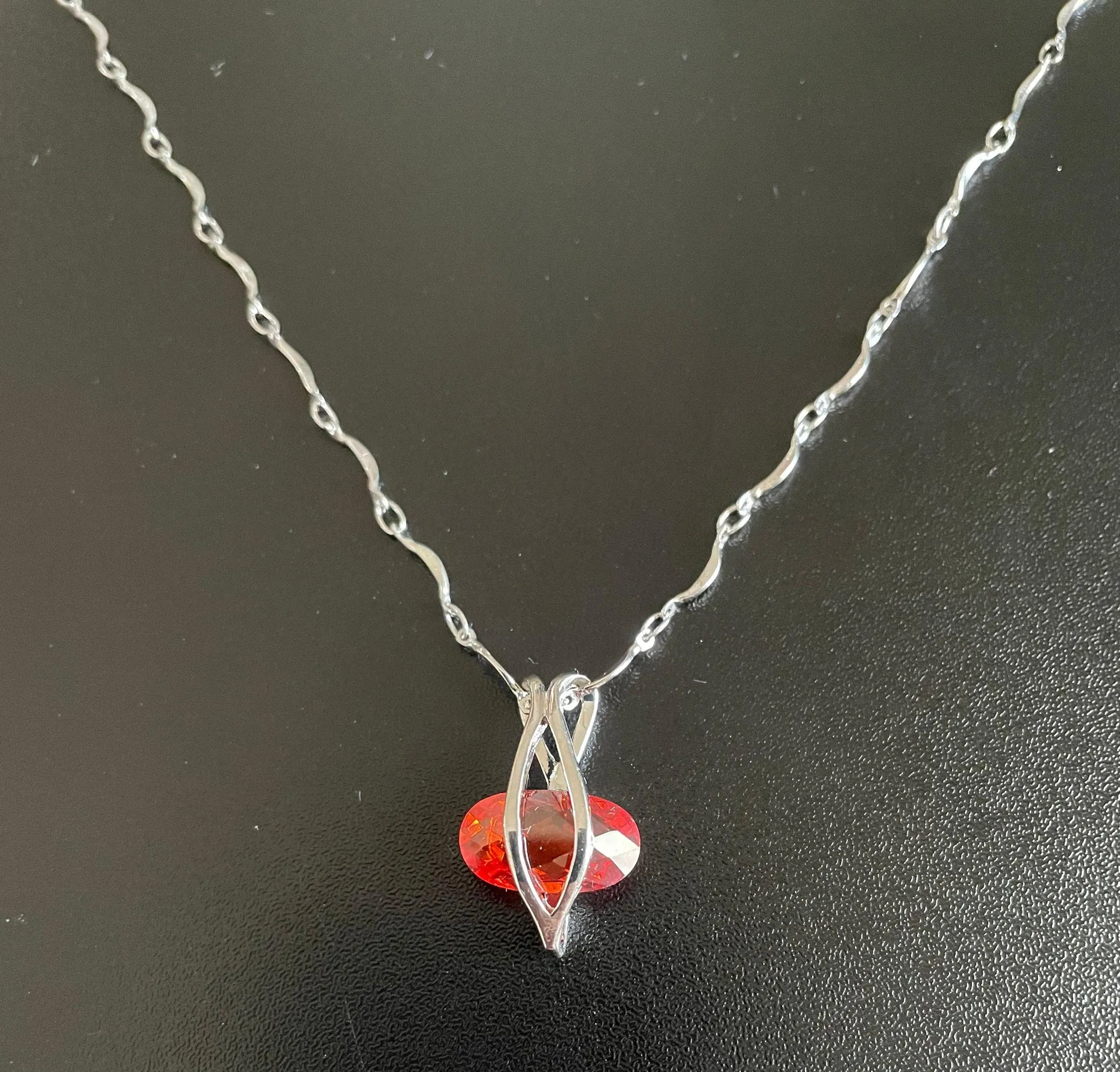Red Crystal Sterling Silver Necklace - Image 4