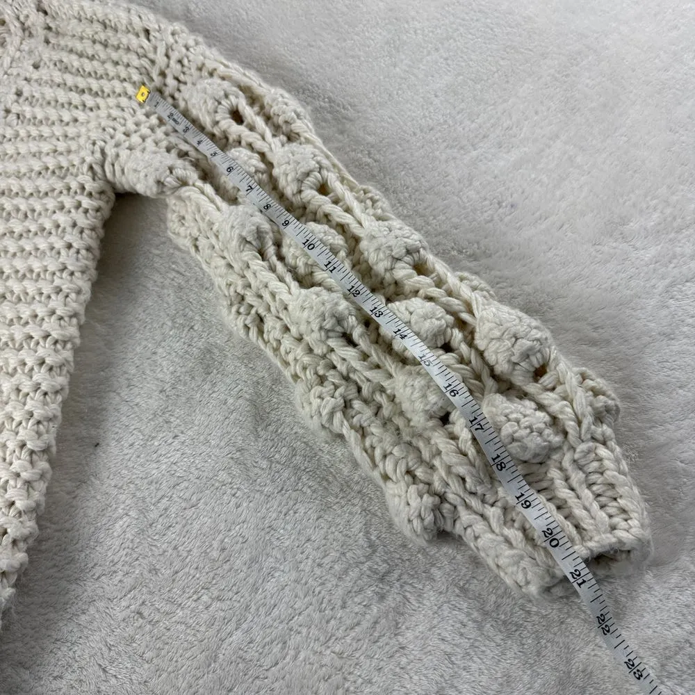 Adora Pom Pom Sleeves Cardigan Sweater Womens One Size Cream Open Front Chunky - Image 7