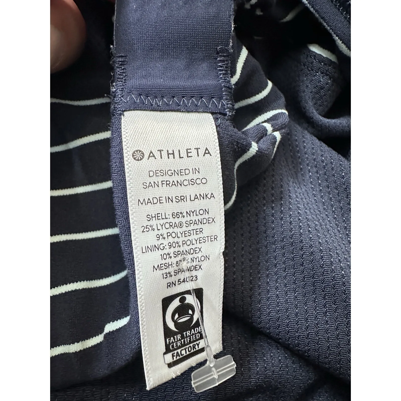 Athleta  Blue & White Stripe High Neck Sports Bra Powervita Cutout Racerback XL - Image 8