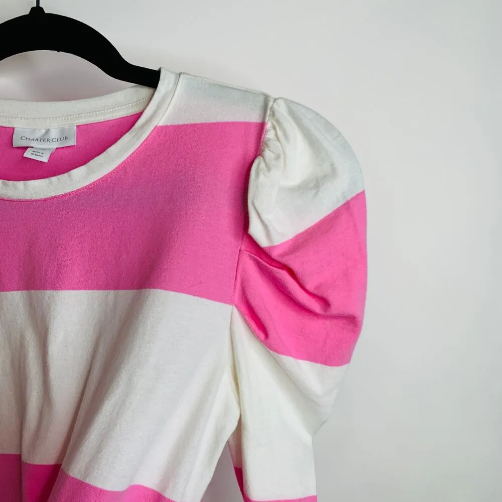Charter Club Pink Cream Stripe Puff Long Sleeve T Shirt Sz XS - Image 3
