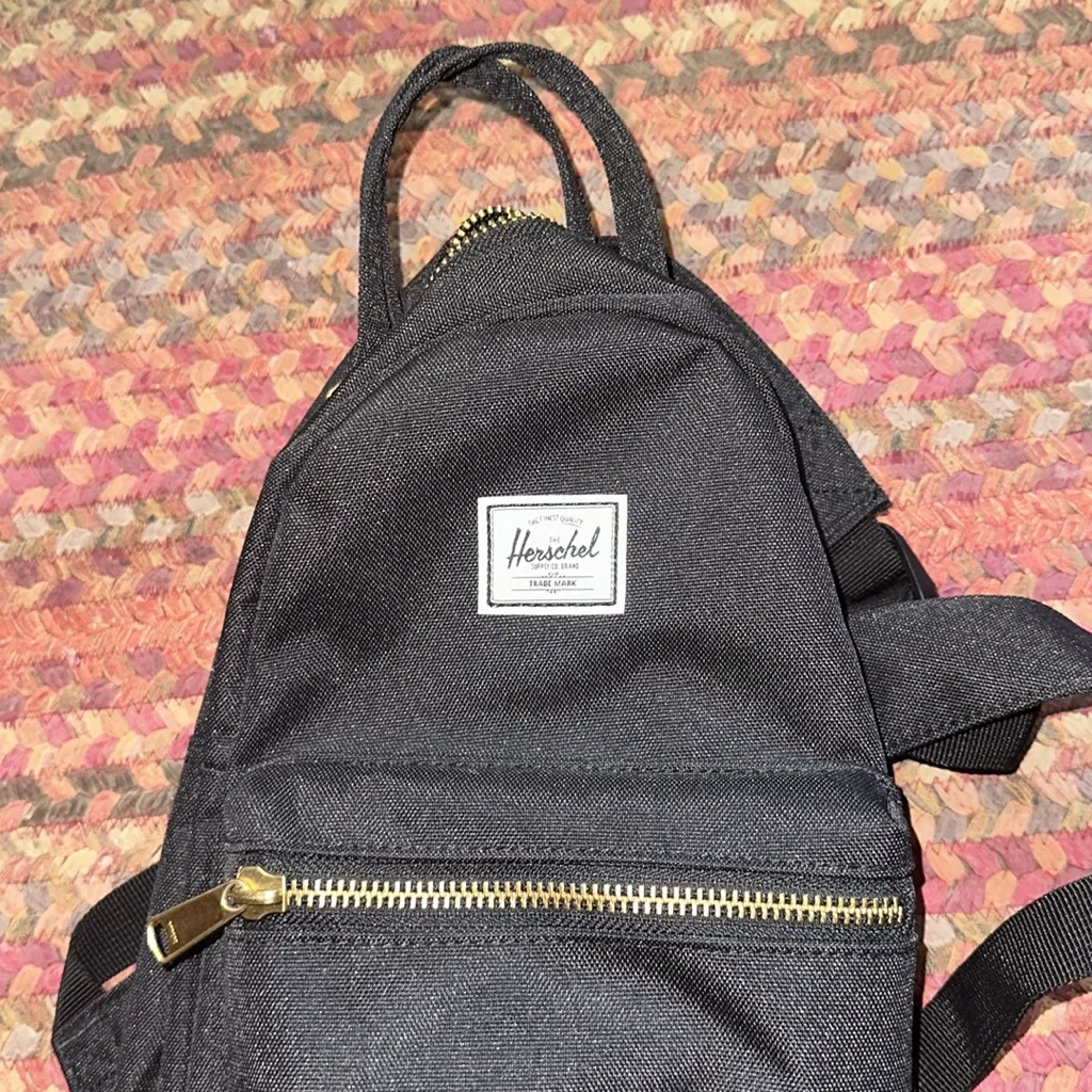 NEW HERSCHEL BLACK MINI BACKPACK GOLD ZIPPER - Image 2