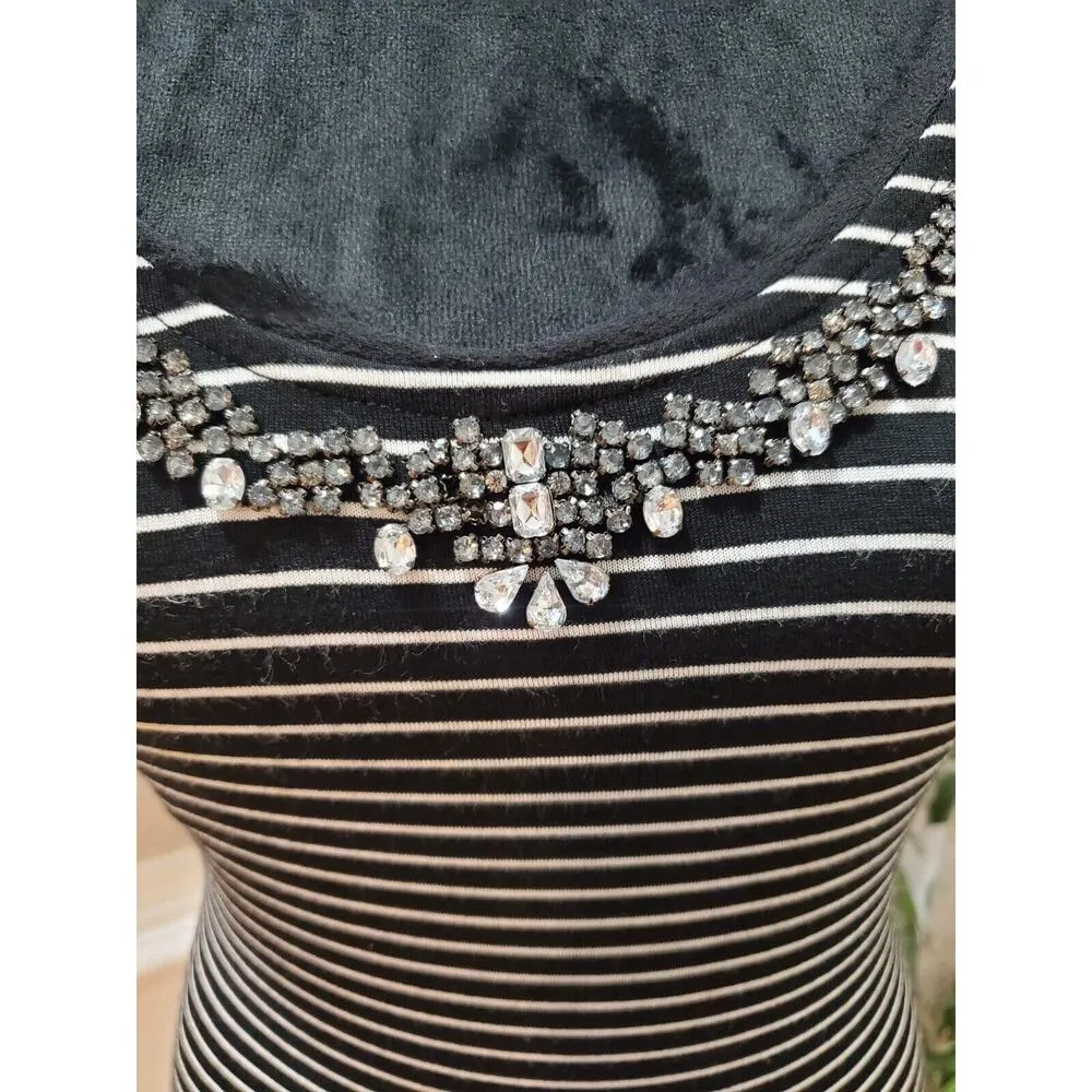 White House Black Market Women Striped Rayon Round Neck Sleeveless Top Blouse XS - Image 3