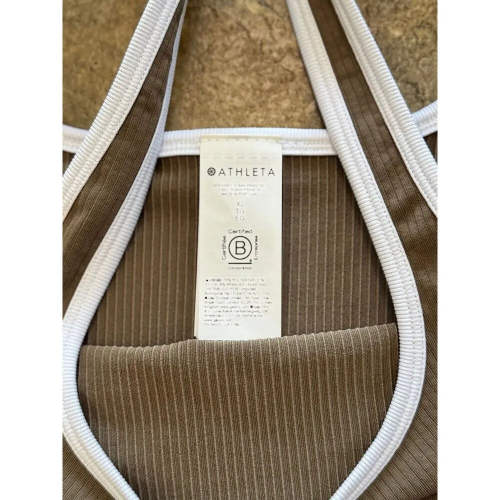 Athleta Renew Seamless Square Neck Tank Brownstone Beige/Bright White Size XL - Image 9