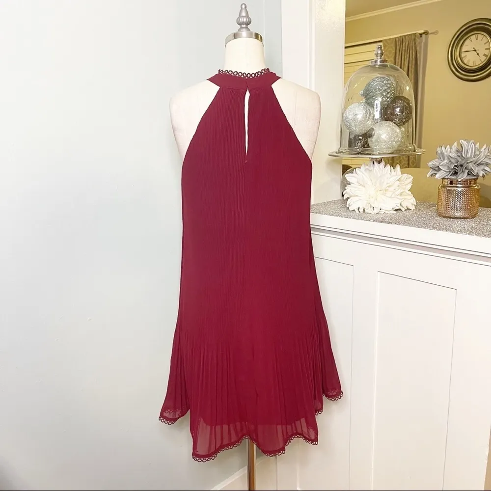 Lulu’s Red Pleated Chiffon Halter Neck Mini Swing Dress Small - Image 8