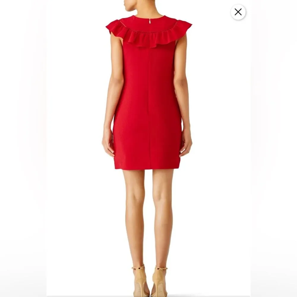 Trina Turk Cherry Red Rose Shift Ruffles Neckline Sleeveless Women’s Size 8 - Image 3