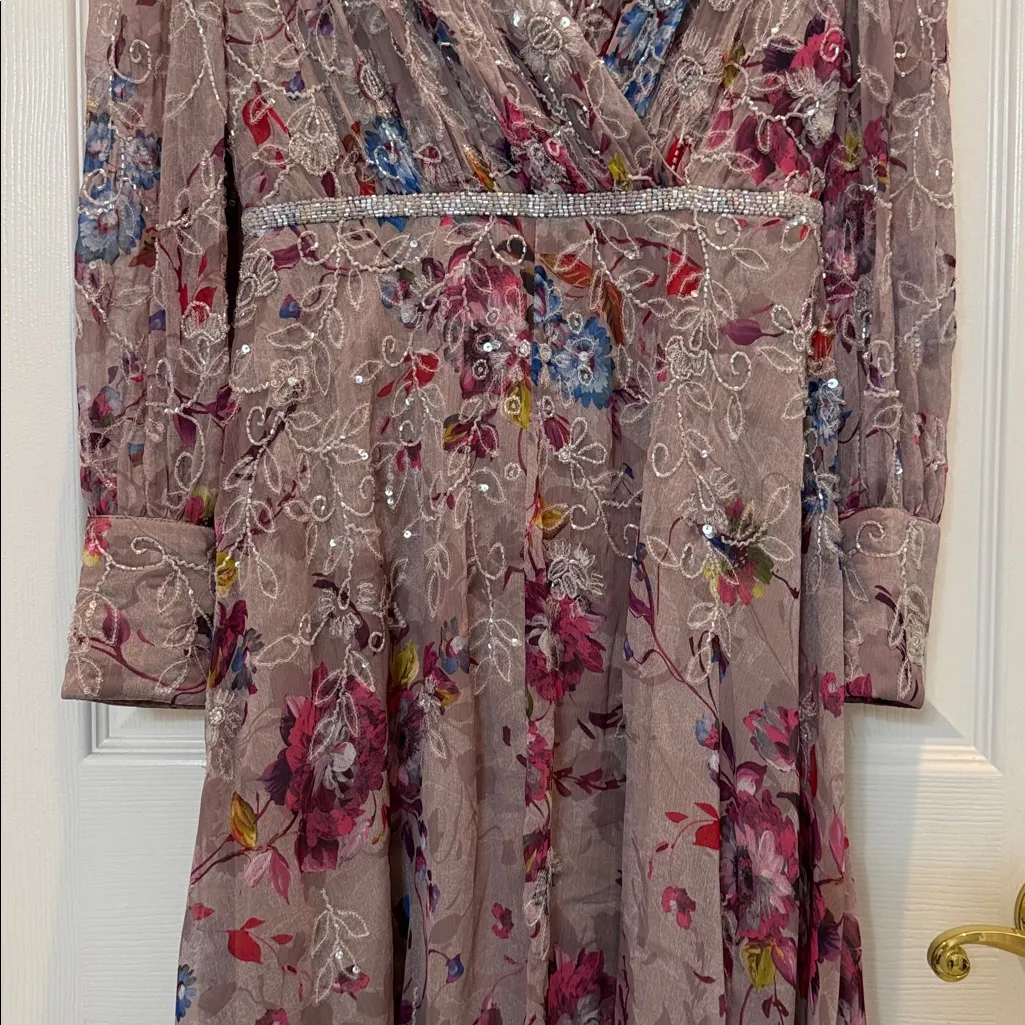 Mac Duggal 9147 Hand Embellished Floral Long Sleeve Midi Dress Size 4 NWT - Image 7