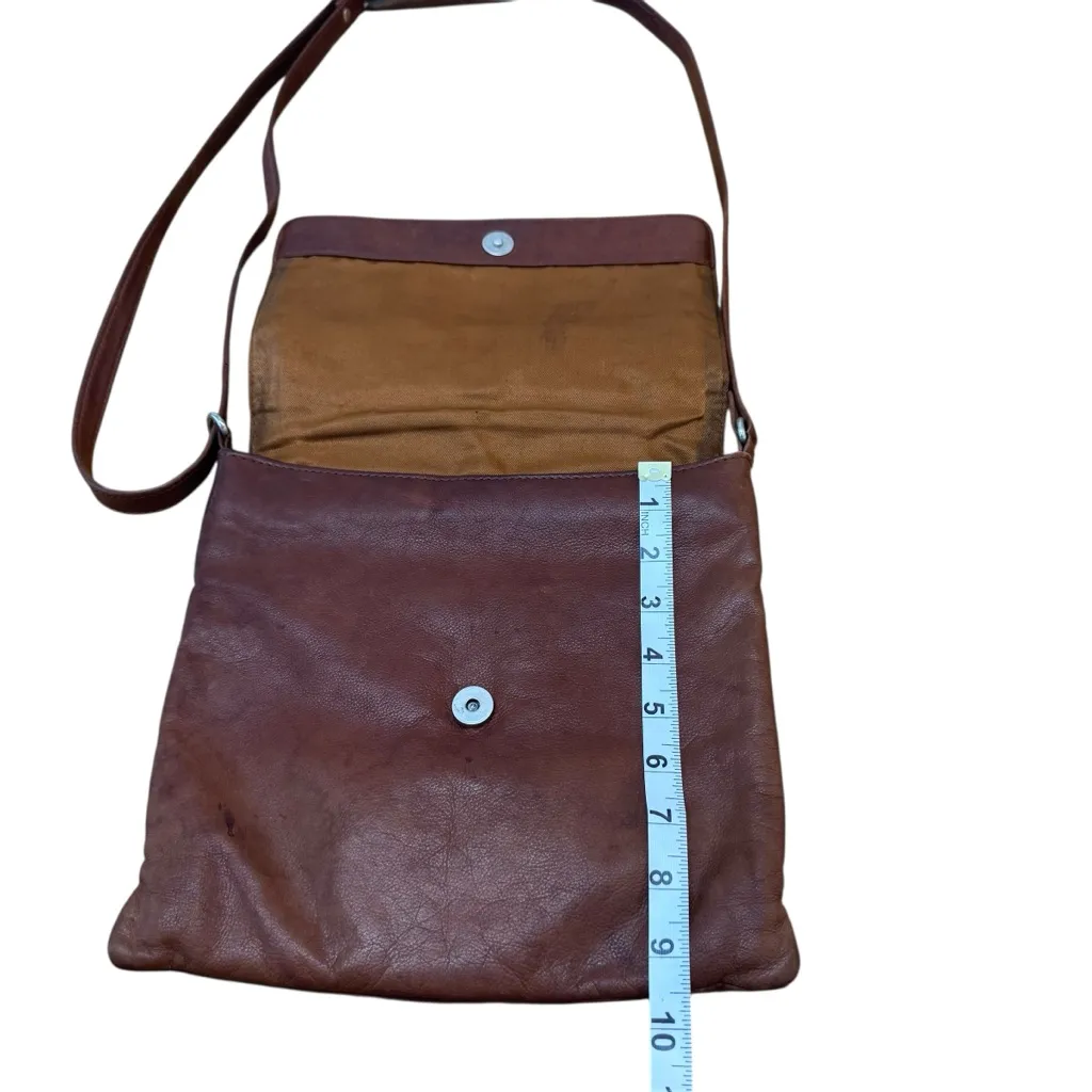 Vera Pelle Made in Italy Brown Leather‎ Crossbody Bag Flap Zip Pockets - Image 11