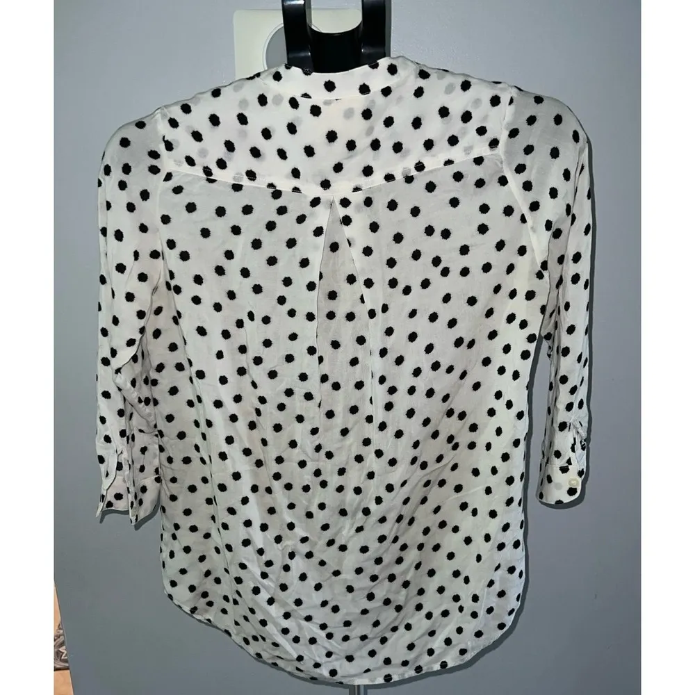 Anthropologie Maeve Top Womens  White Black Polka Dot Henley Retro Rayon Size XS - Image 5