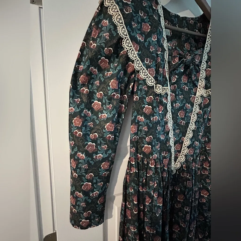 Gunne Sax Vintage Jessica McClintock Floral Prairie Dress Blue Green Size 7 - Image 8