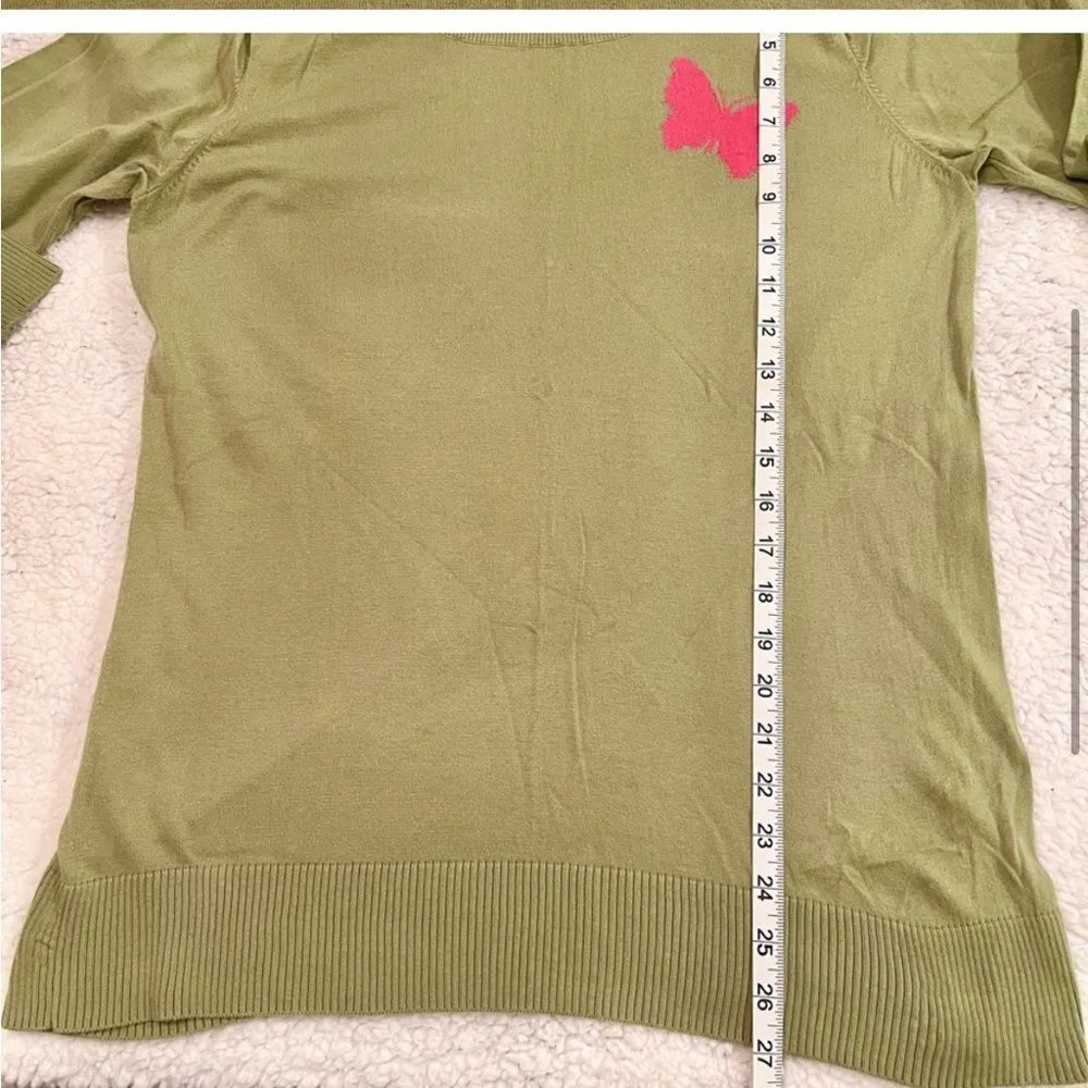 Vintage Y2K Lightweight Avocado Green Lightweight Sweater w/Butterfly Detail 1X - Image 4