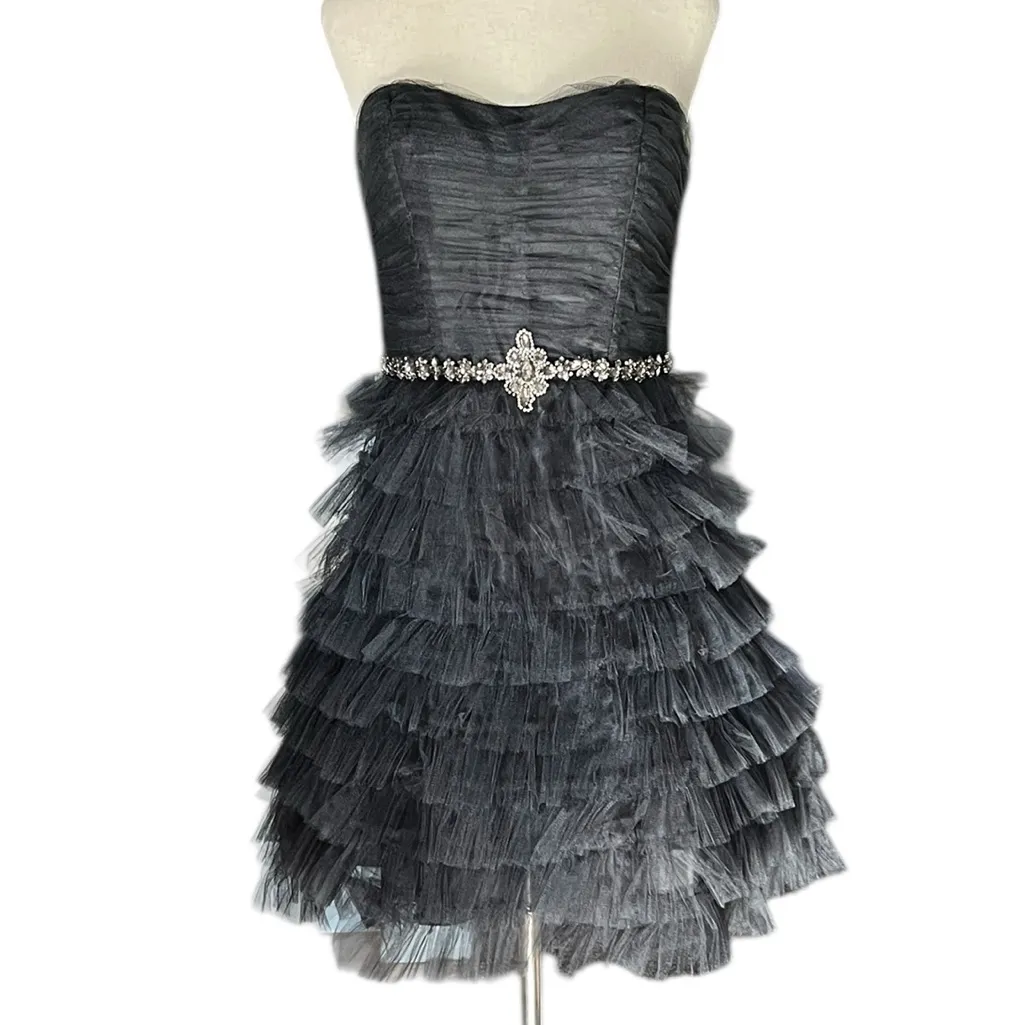 David’s Bridal Short Strapless Tiered Tulle Dress - Image 3