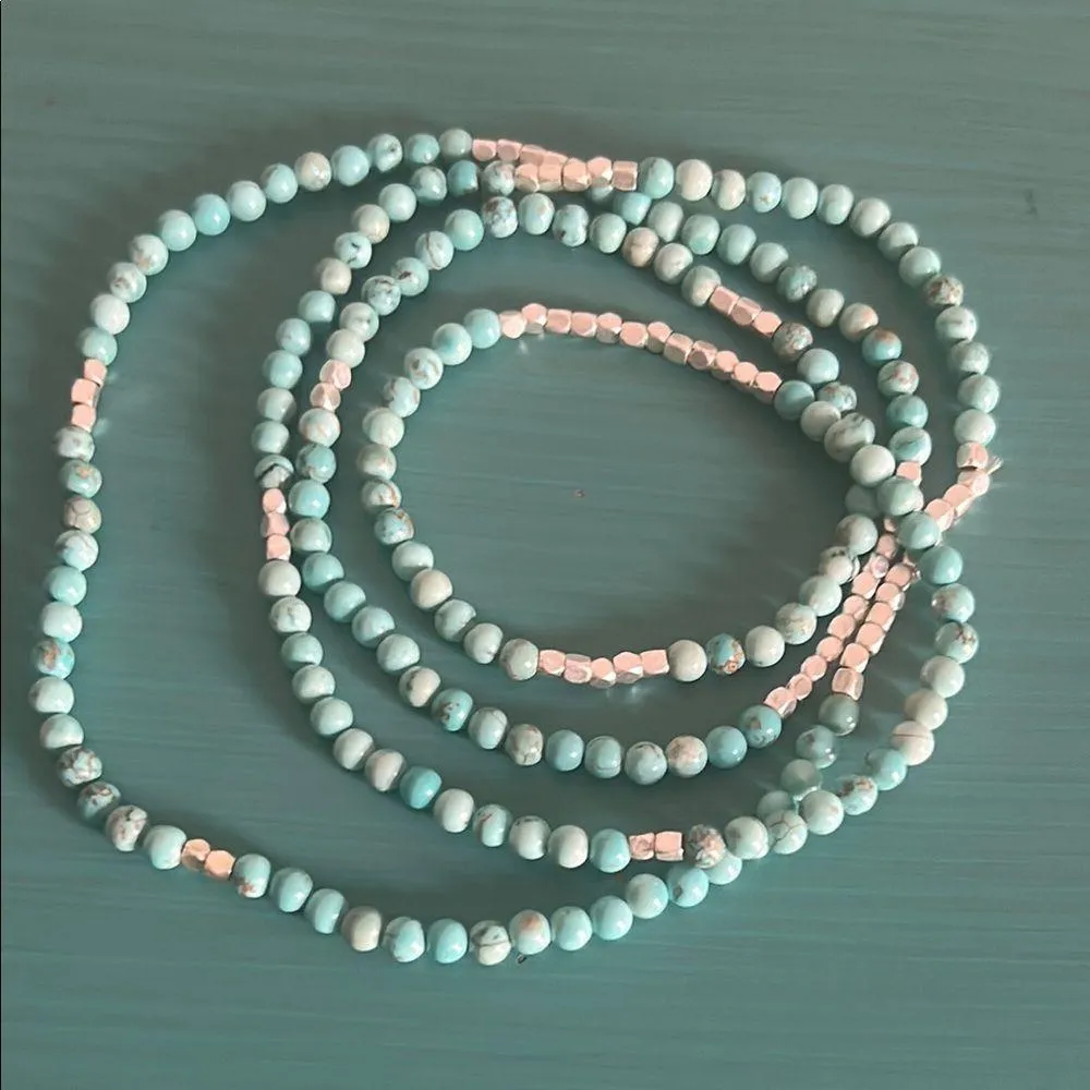 Turquoise Colored Howlite Gemstone and Silver Tone Beaded 34” Strand Necklace Blue - Image 3