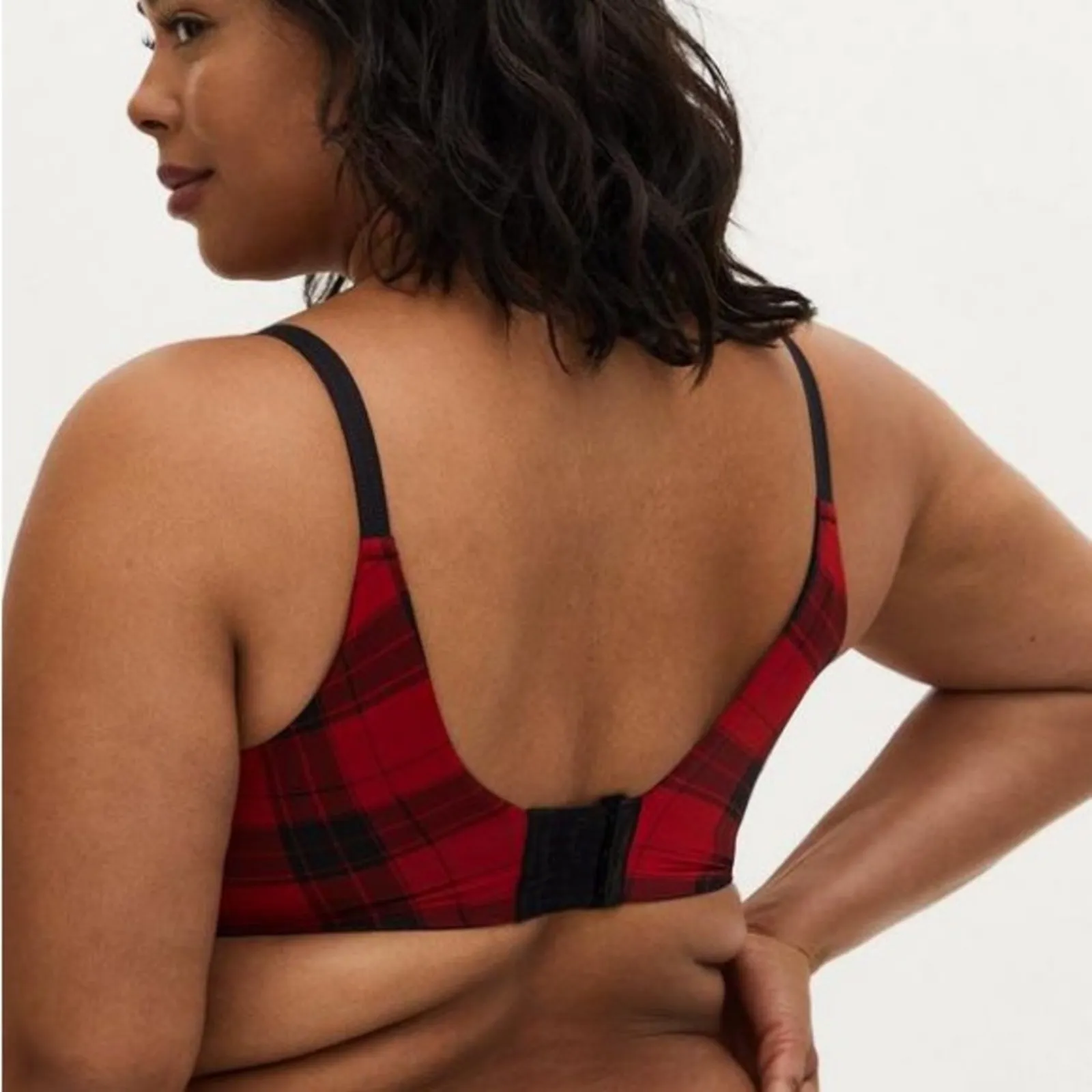 Torrid XO red black tartan plaid lace 360 back Smoothing pushup plunge bra 40DDD - Image 7
