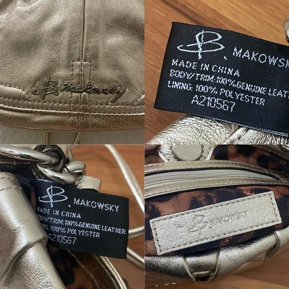 B Makowsky B. MAKOWSKY Metallic Gold Leather Small Chain Crossbody Bag EUC - Image 16