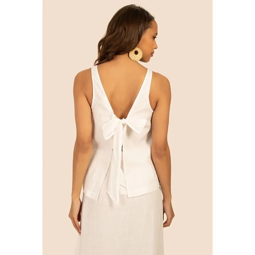 Trina Turk Out of Office White 100% Linen Lanah Open Back Top - Image 2