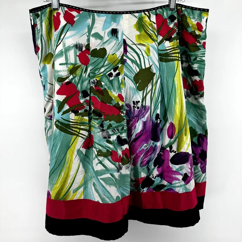 Peter Nygard  Skirt Floral Striped 100% Silk High Waist Flowy Multicolor 14 - Image 7