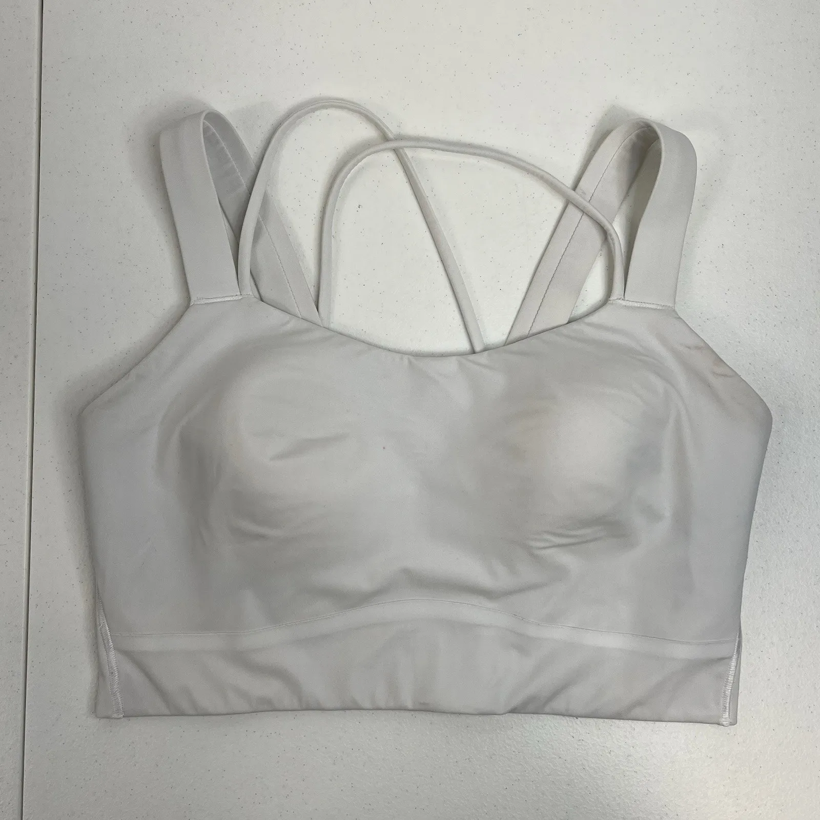 Lululemon Sz 4 Like a CloudLongline Bra Light Support D/DD Cup White Strappy - Image 4