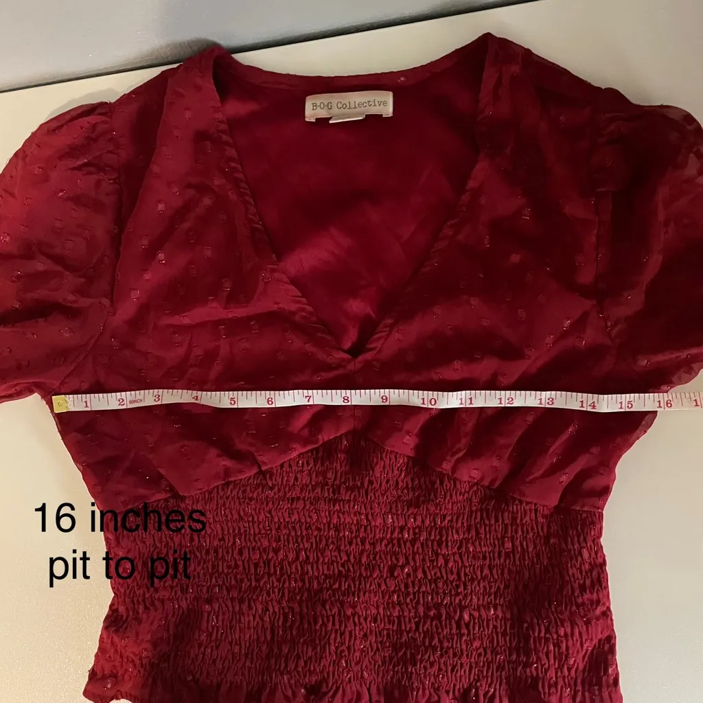 B.O.G. Collective Dark Red Dotted Blouse V - Image 5