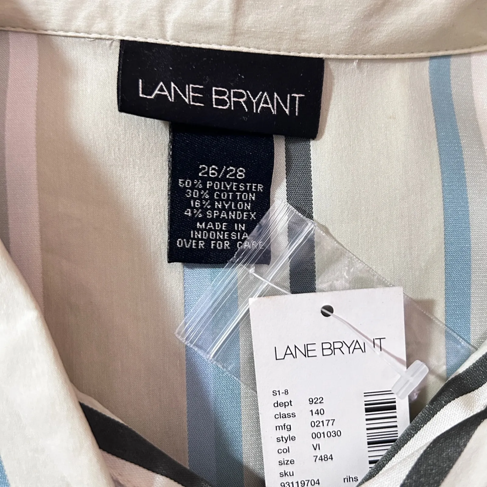 Lane Bryant Women Button Top 26/28 Green Blue Stripe Relaxed Fit Stretch Comfort - Image 5