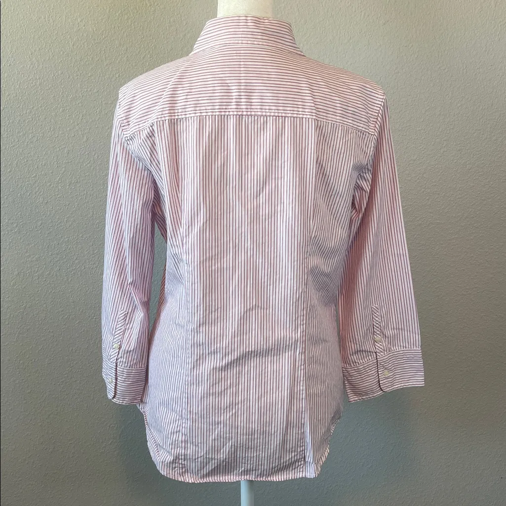 JCrew Factory Striped Cotton 3/4 Sleeve Button Down Size Medium White - Image 4