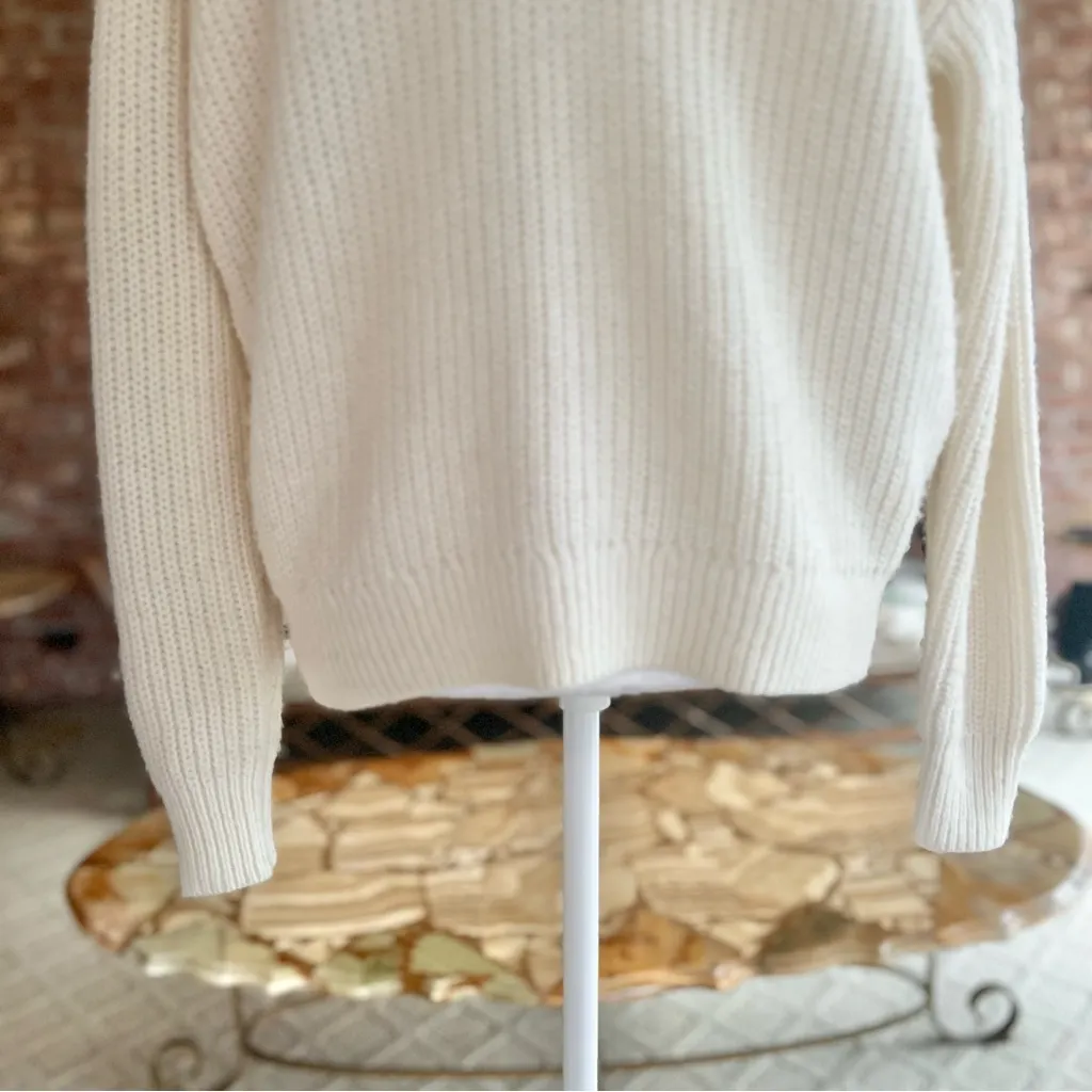 WHBM Sweater Pearl V-Neckline Ivory Chunky Knit Dolman Sleeve S Elegant Chic - Image 6