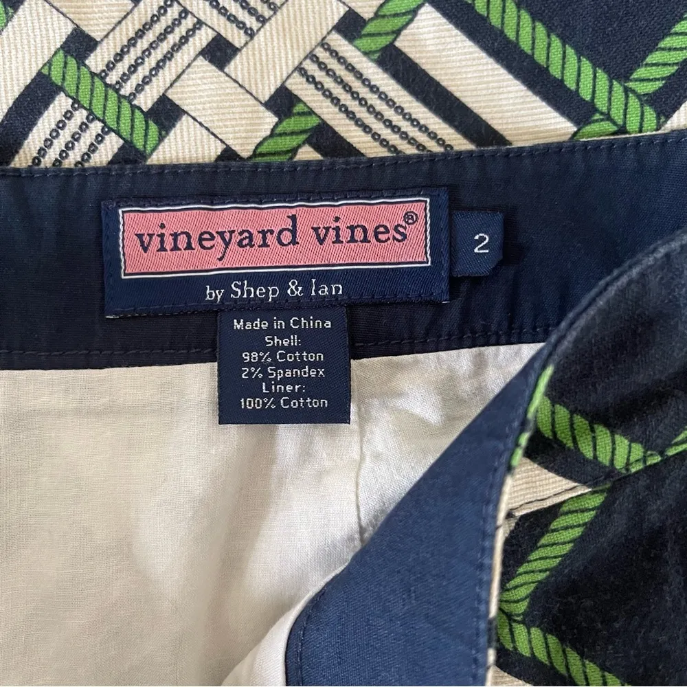Vineyard Vines Nautical Rope Knot Navy Green Print Cotton Stretch Mini Skirt 2 - Image 4