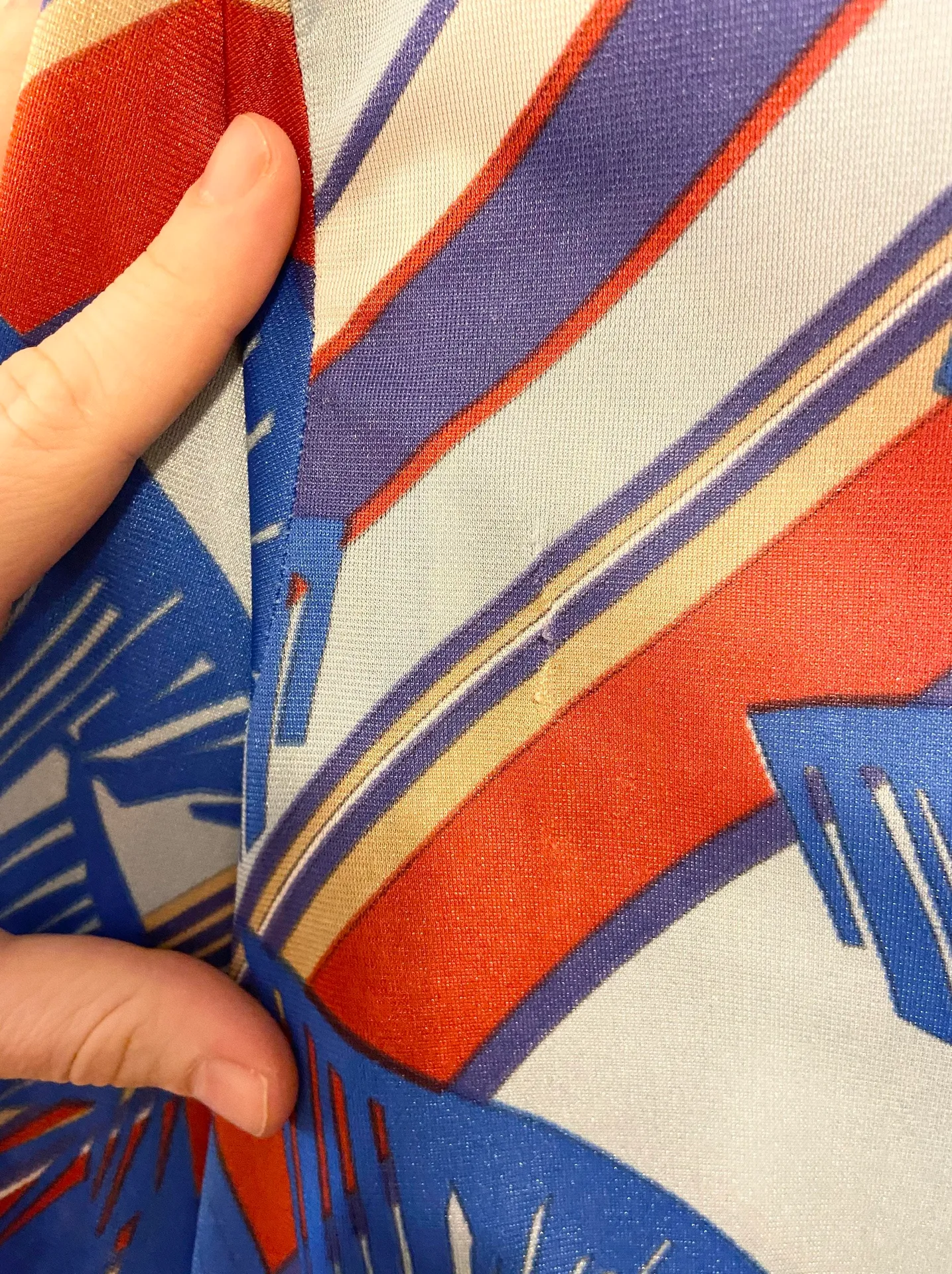 Bedline Vintage blue 70s silky button up retro geometric blouse Size M - Image 4