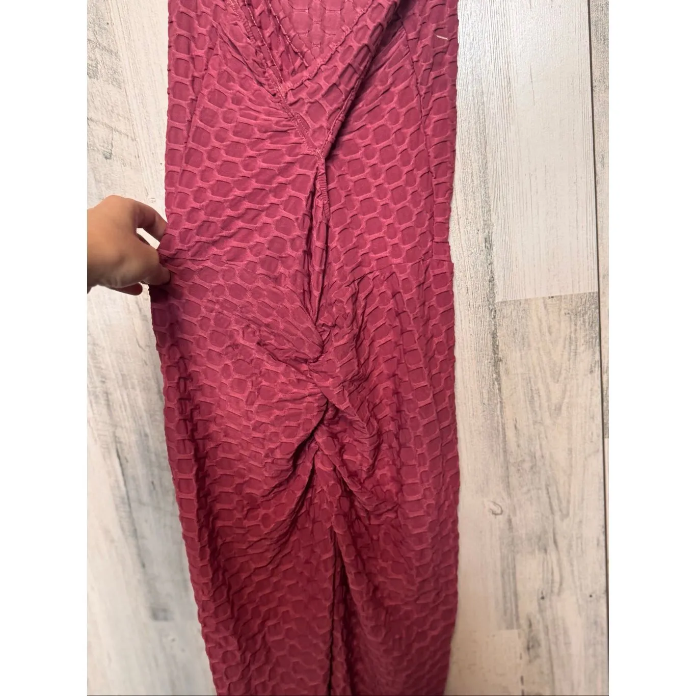Rose Textured Honeycomb Jumpsuit S/M Red - Image 5