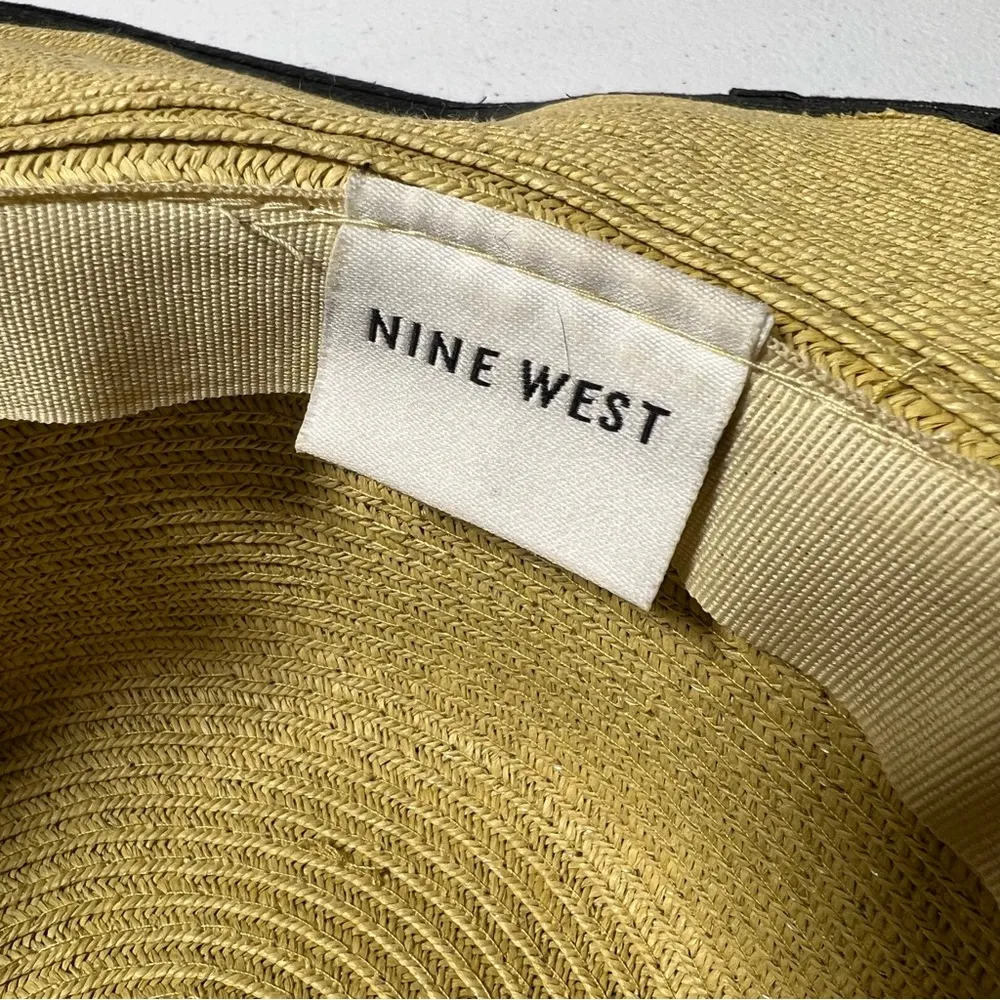 Nine West Floppy Black Strip and Flower Straw Hat - Image 9