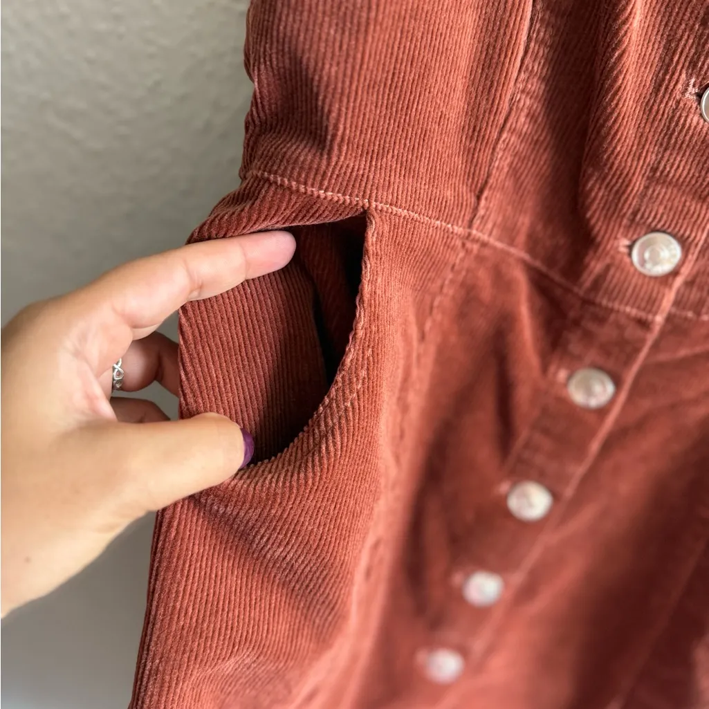 Love Tree Rust Button-Front Mini Dress Size M - Image 3