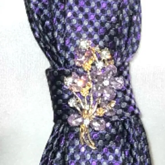 “Dainty Dapper”Purple and lavender Patterned Tie Necklace with brooch Purple - Image 2
