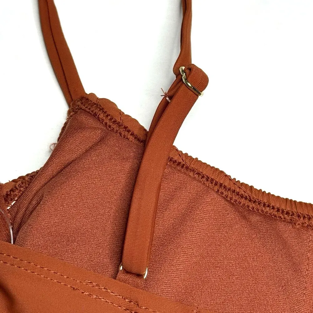 Xhilaration Women's Juniors Rust Smocked Bralette Bikini Top Size XS (00) New! - Image 6