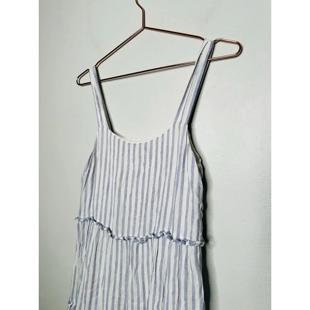 RAILS Blue White Scoop Neck Linen Blend Ruffled Tiers Sandy A-Line Dress Size S - Image 4