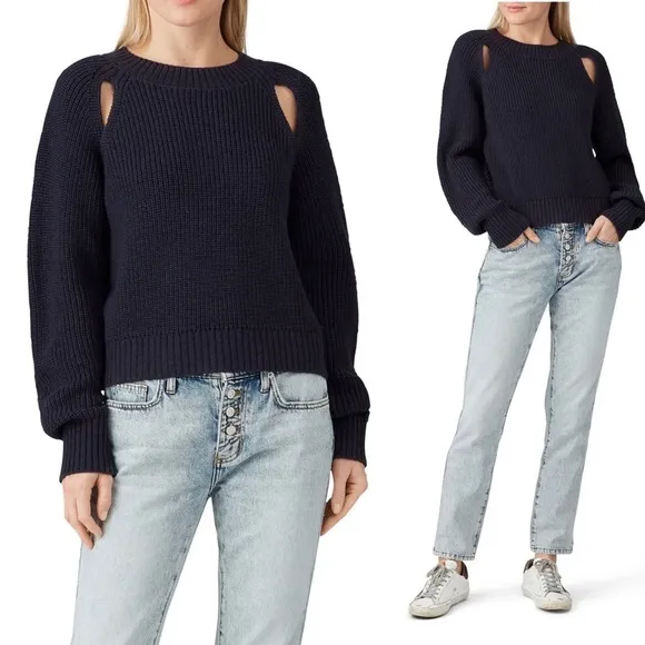 VOX LUX Navy Slash Shoulder Sweater Size L - Image 2