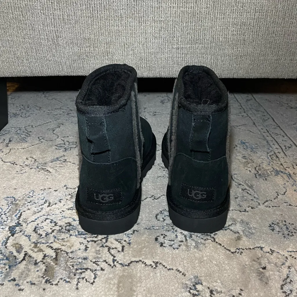 UGG Classic Mini Shearling Logo Black Suede Ankle Women’s Boots - Image 5