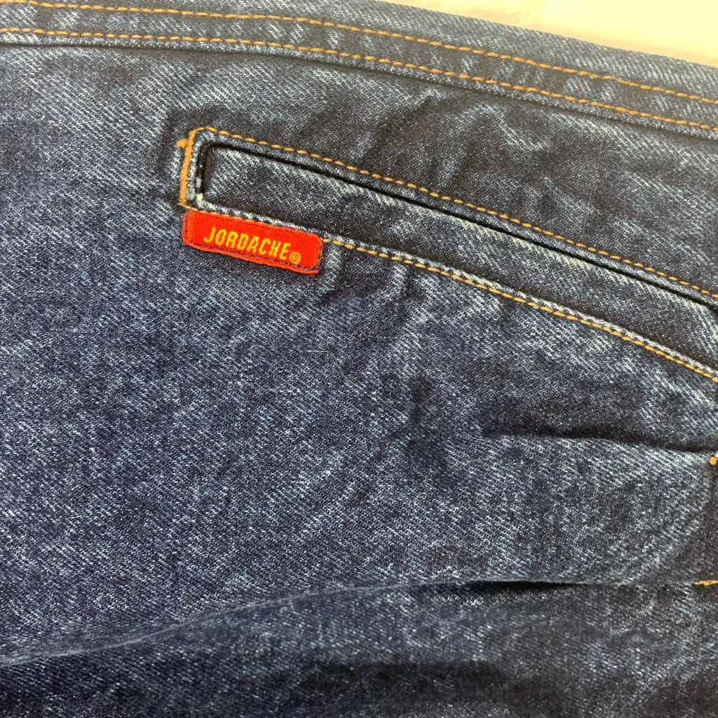 Jordache size 7 24 vintage acid wash Dark Blue Denim Skirt pencil retro 90s fold - Image 5