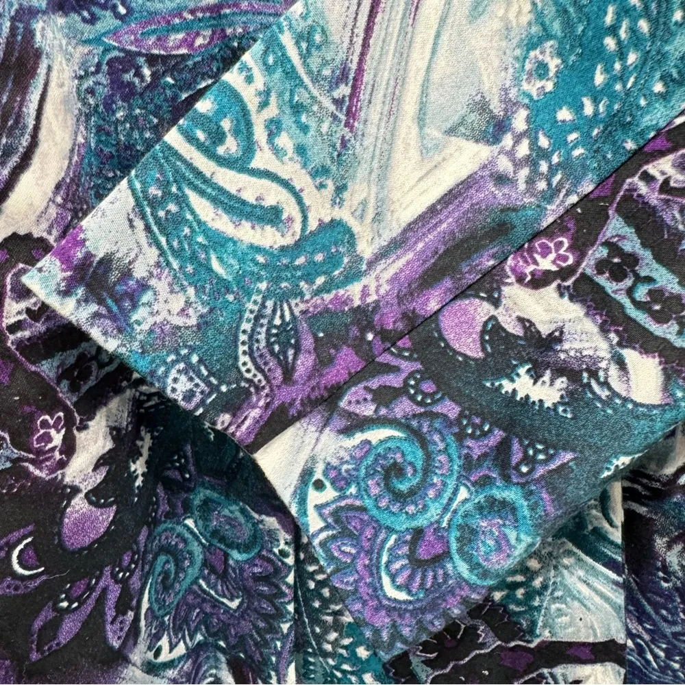 Chico’s Purple Turquoise & Gray Paisley 3/4 Sleeve Snap Front Collared Jacket - Image 8