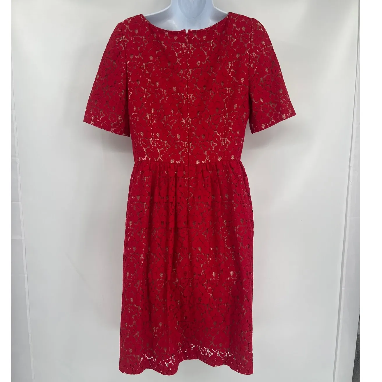 Adrianna Papell Lace Fit Flare Dress Sz 8 Red Holiday Cocktail Christmas Party - Image 5