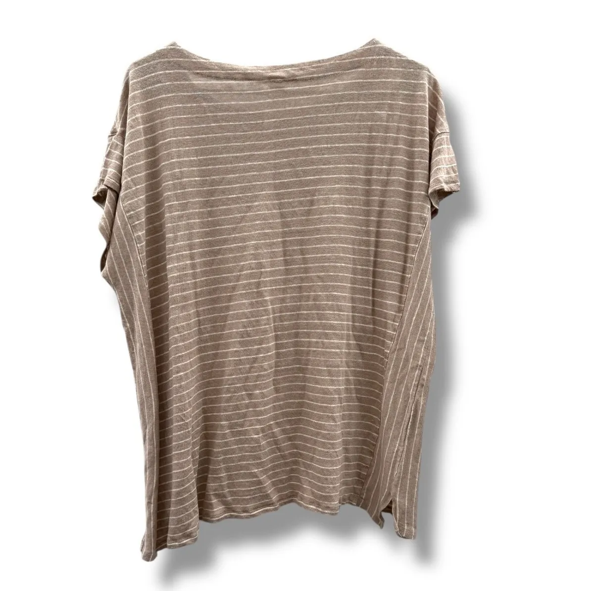 Marla Wynne Striped Short Sleeve Top Linen Sz XL Brown Beige Casual Lightweight Tan - Image 2