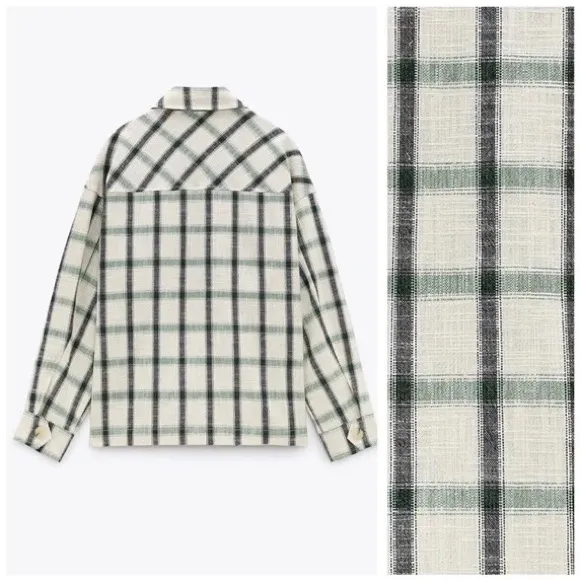 NWT Zara Plaid Overshirt Jacket Green Cream Relax Fit Bloggers Fav S - Image 9