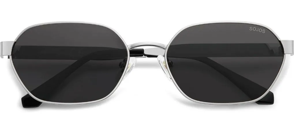 Unisex Silver/Grey Trendy Hexagon Sunglasses for UV400 Retro Rectangle Shades Silver - Image 1