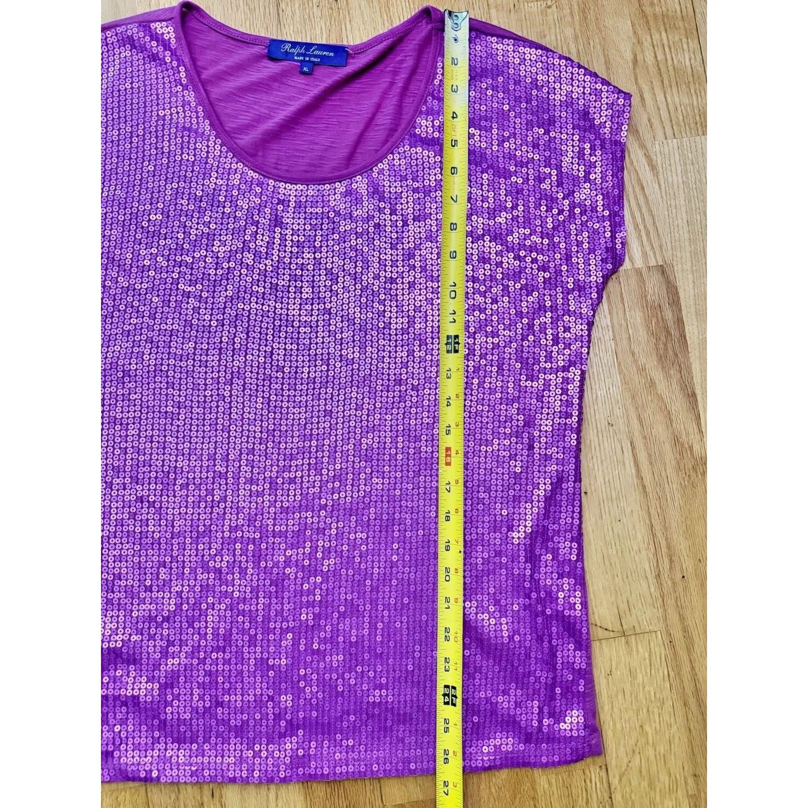 Ralph Lauren Purple Label Women’s Sequin Short Sleeve Top Wool Blend Size XL - Image 8