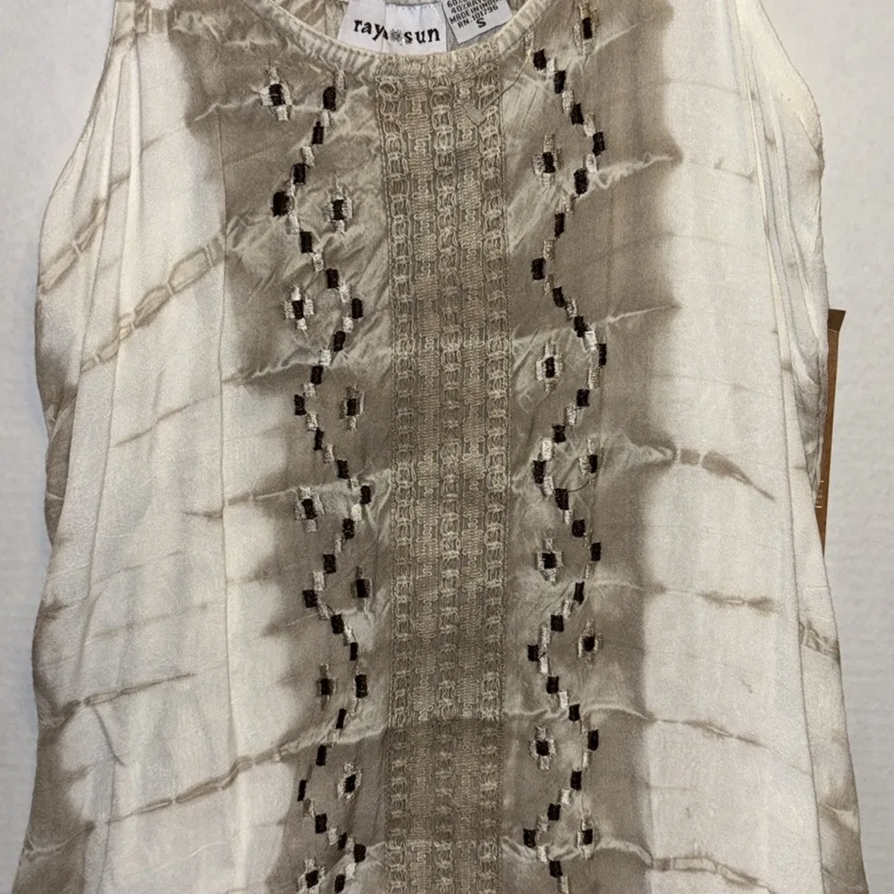 RAYA SUN BROWN AND CREAM SLEEVELESS DRESS OR BEACH COVER UP HI LO HEM SIZE SMALL - Image 10