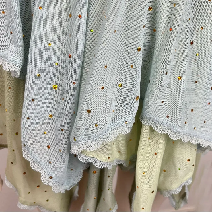 Club Exx Green and Blue Sparkled Myths Handkerchief Dress Size XXS - Image 6