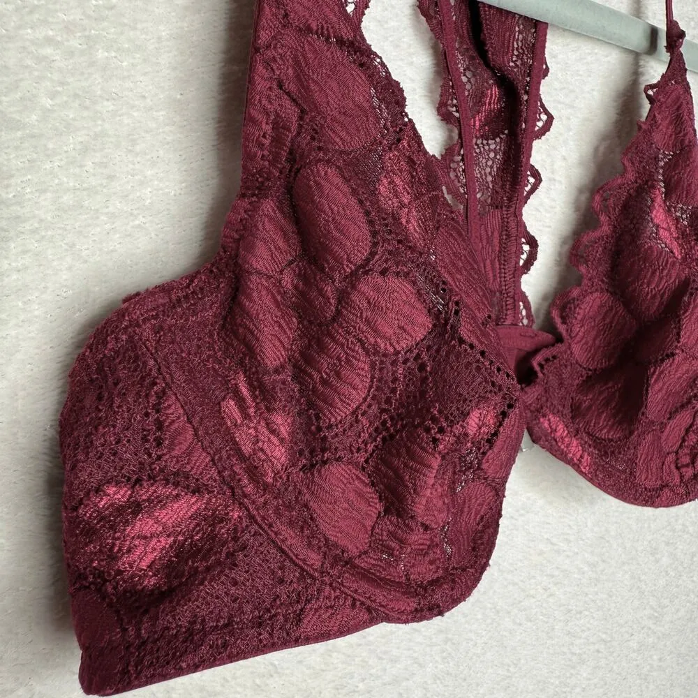 Aerie Happy Lace Floral Racerback Underwire Bralette Red Size 34A Intimates Bra - Image 2